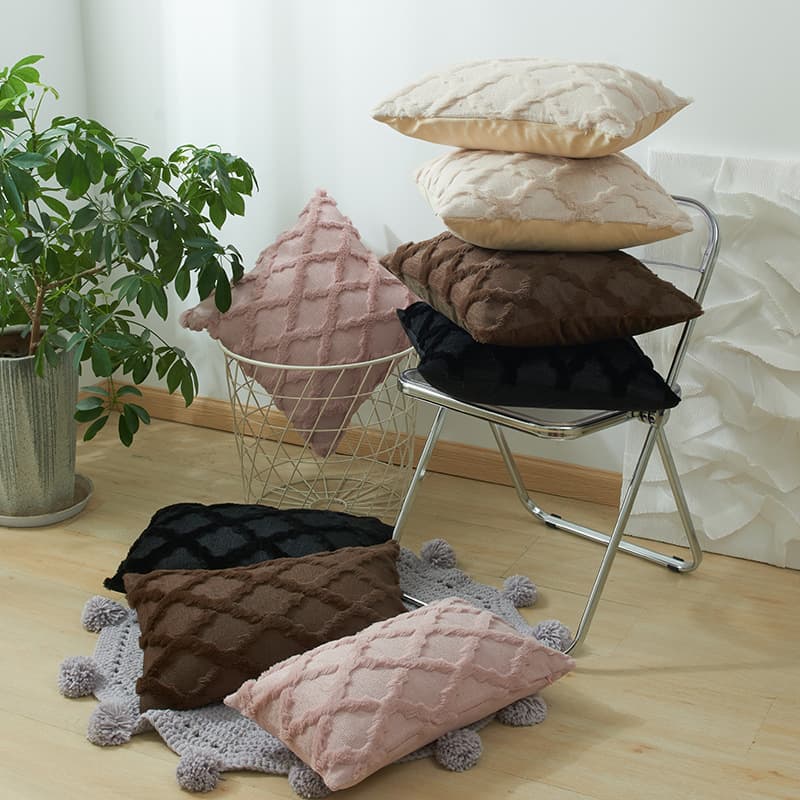 Nordic Style Long Striped Plush Pillowcase Geometric Winter Sofa Back Cover Cushion Case European Classical PP Cotton Filling