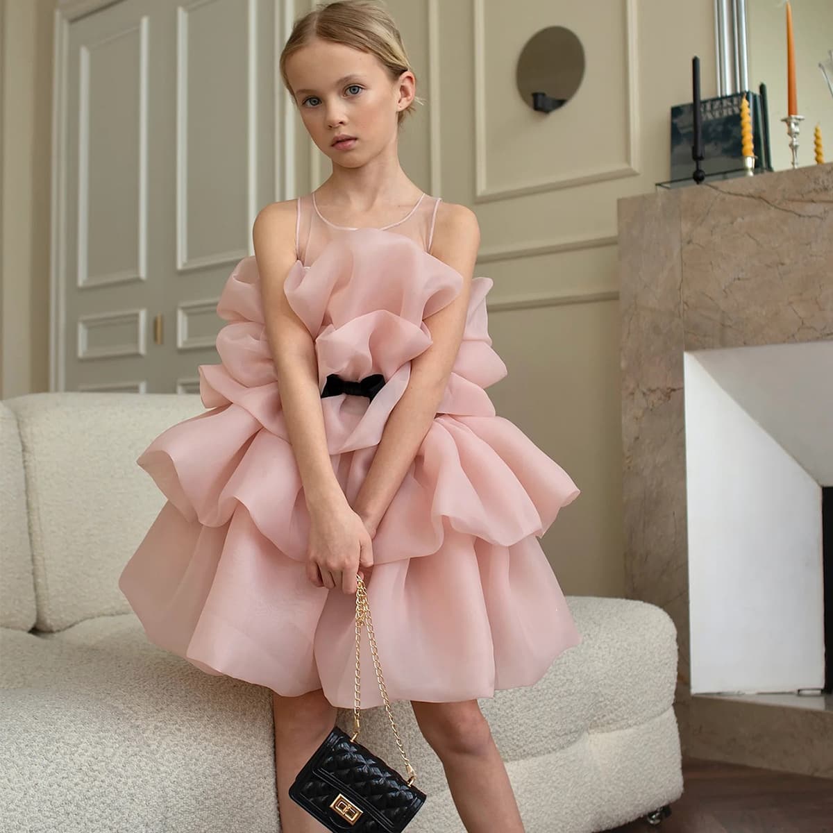 European and American Cross-Border Children's Ruffle Cake Dress Piano Performance Outfit Girls Birthday Party Princess Dress