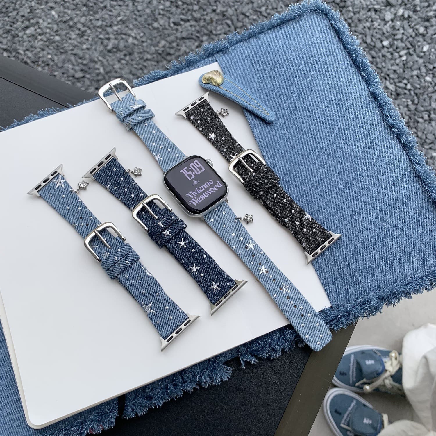 Star Pendant Slim Waist Denim Watch Band for iWatch S11 Apple S9 8 SE Watch Women 7 6 Xiaomi 9 Pro