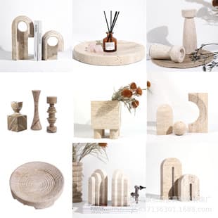 Geometric Natural Travertine Marble Decorative Ornament Wabi-Sabi Style Home Decor Art Sample Room Soft Decoration Bookend