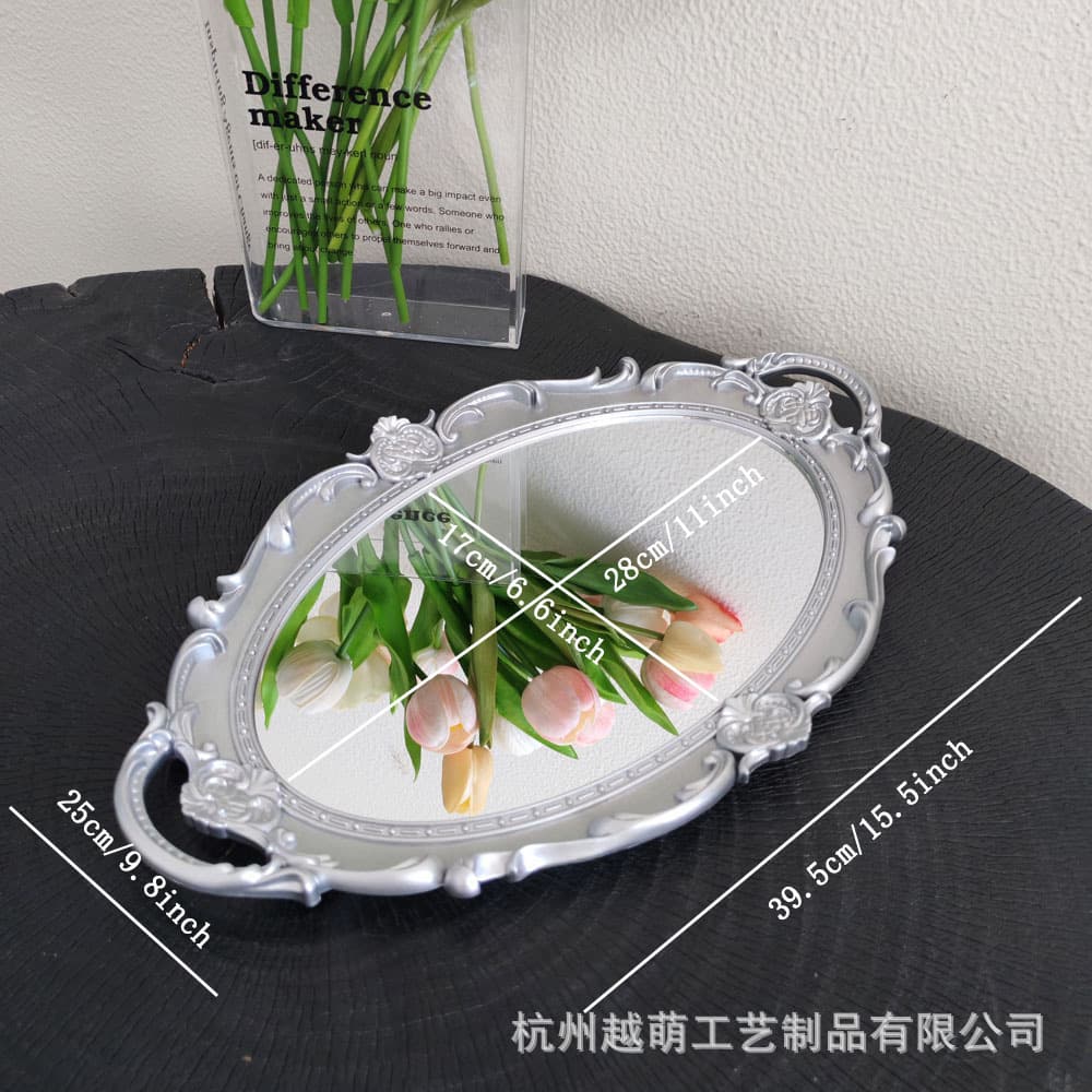 Cross-border European-style Vintage Glass Mirror Tray, Ins Living Room Desktop Decoration, Jewelry Display Mirror Storage Tray