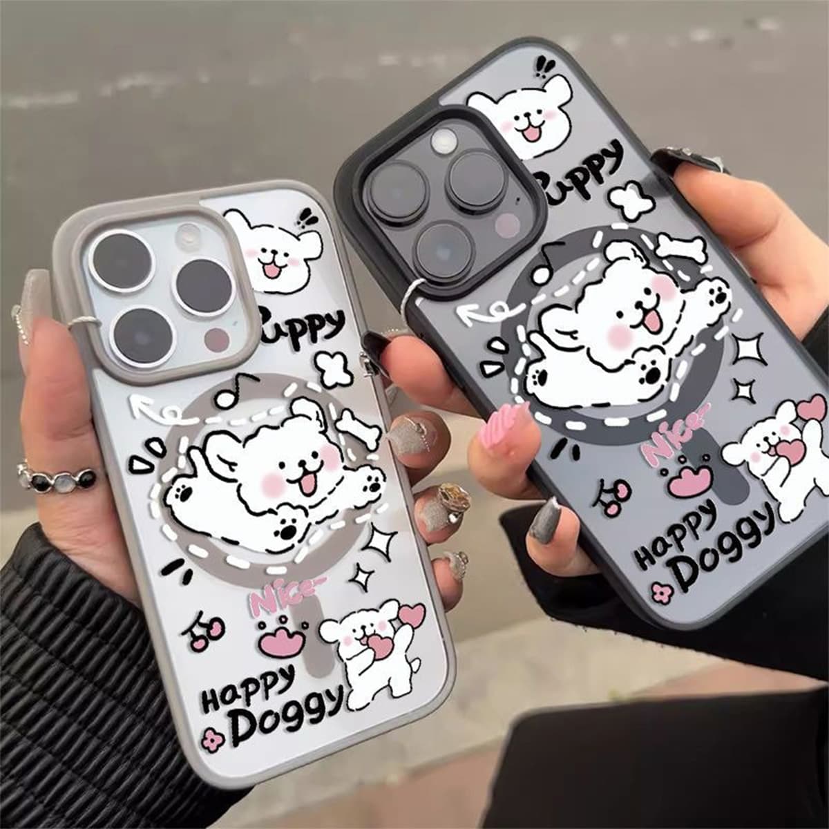 New Magnetic Phone Case with Stand for iPhone, High-Strength Magnet, Cute Cartoon Design for Women