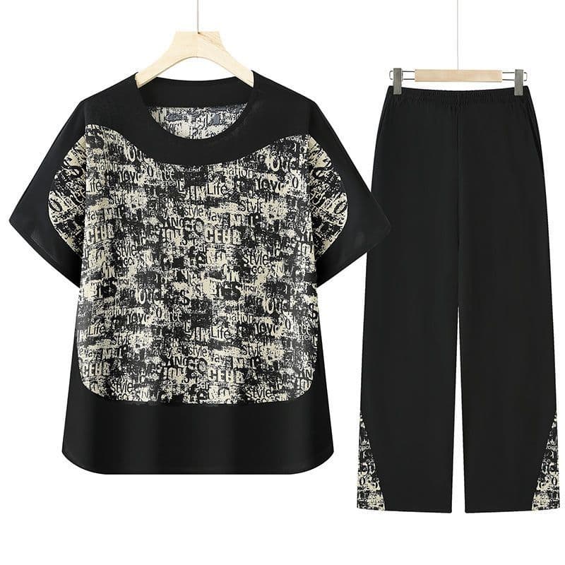 Stylish Summer Outfits for Middle-Aged and Elderly Women, Mothers and Grandmothers: Round Neck Short Sleeve Casual Loose Thin Set