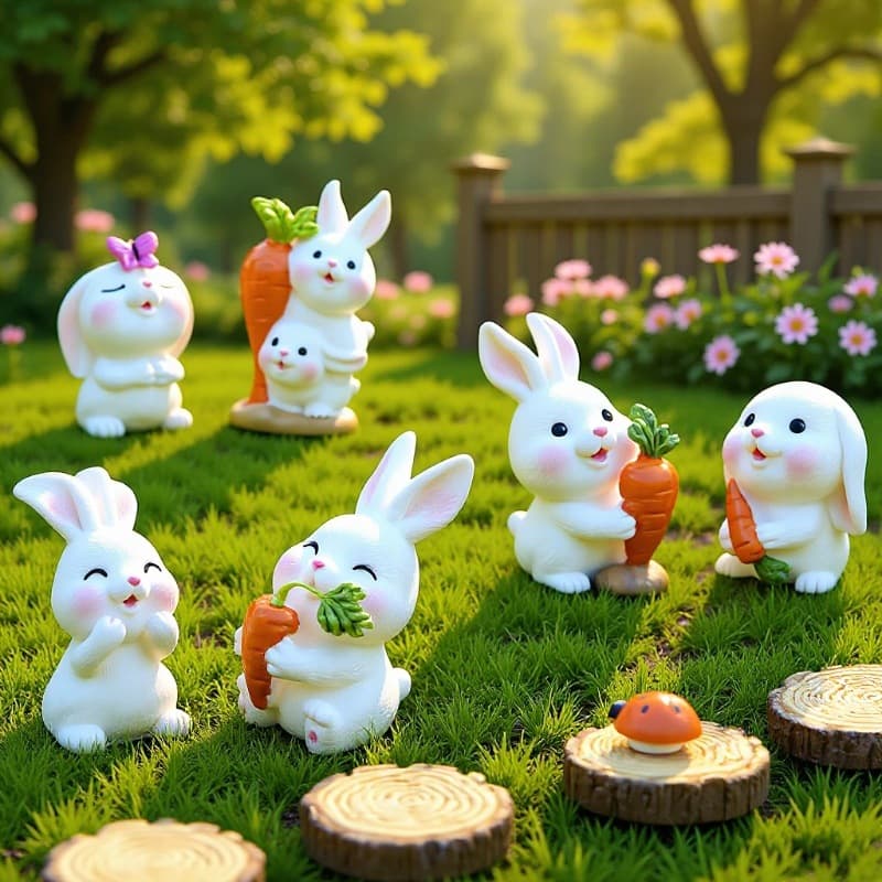 Miniature Creative Cute White Rabbit Pellets, Terrarium DIY Decoration Accessory, Desktop Mini Car Ornament