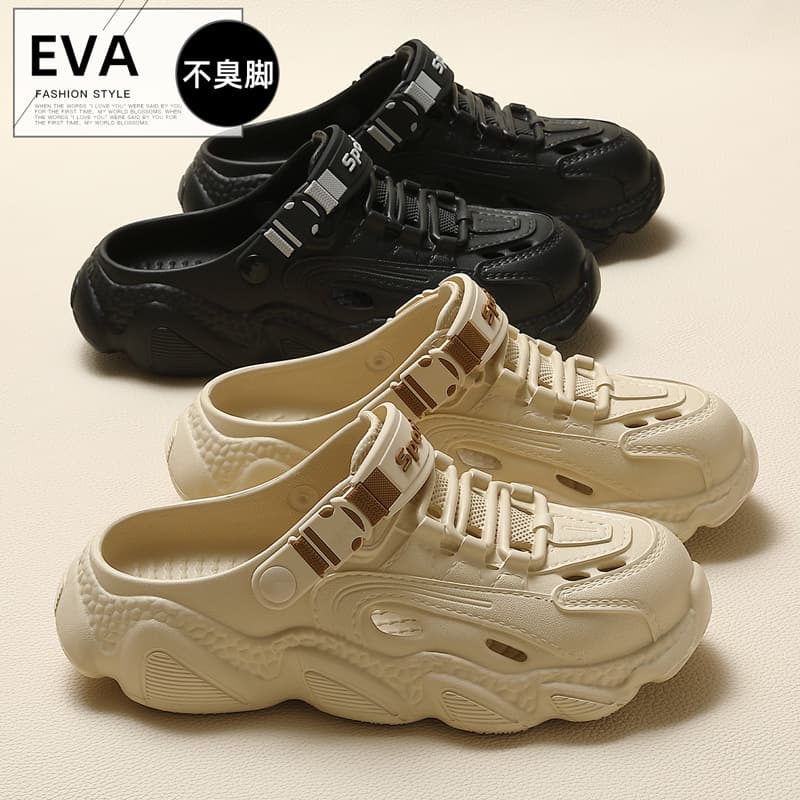 Men's Summer Hollow Thick Sole Black Wading Sandals Beach Shoes EVA Clogs Wholesale