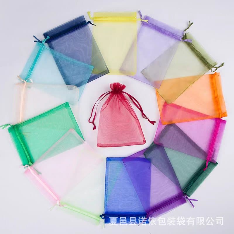 Wholesale stock drawstring organza bags, candy drawstring bags, net bags customizable with logo, gift packaging net bags.