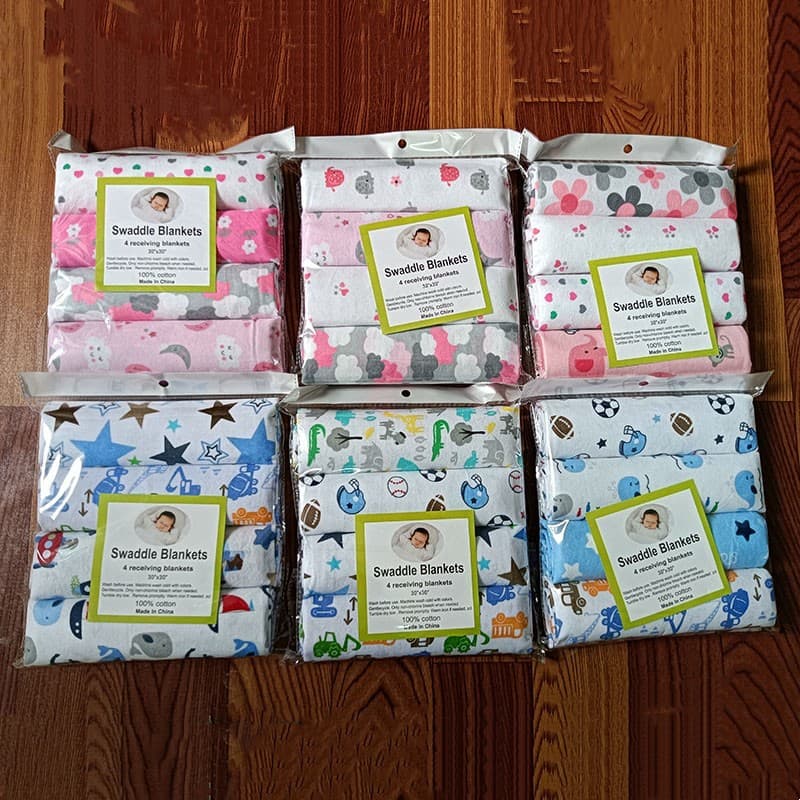 Flannel Baby Wrap Blankets Cotton Fleece Newborn Swaddle 4 Pack Infant Wrapping Cloth Baby Supplies Soft Fabric Baby Wrap