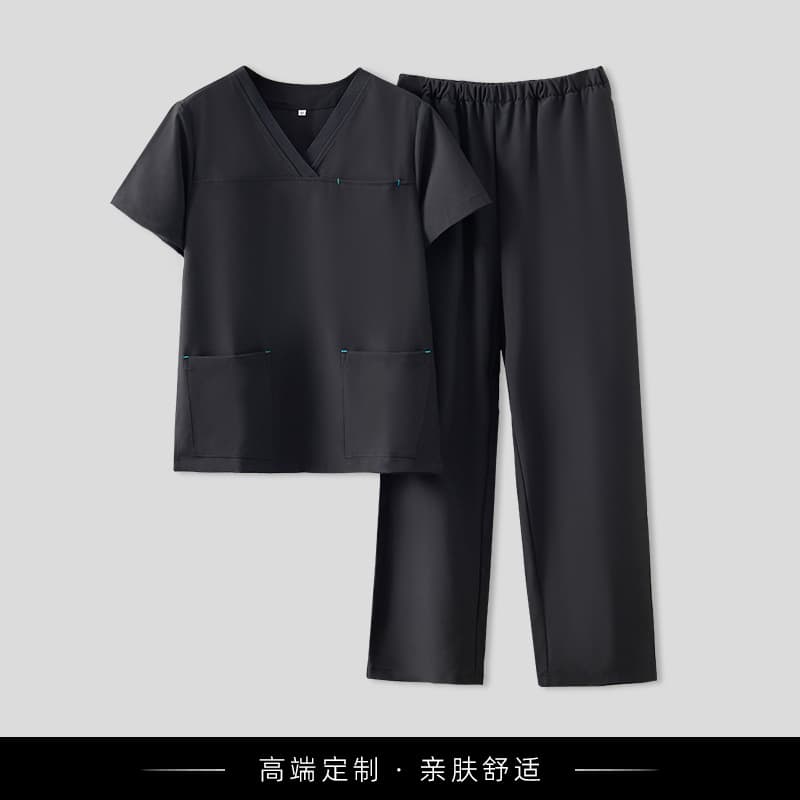 Hand washing clothes elastic ice silk quick-drying work clothes set medical beauty dental women's summer short-sleeved black hand washing clothes