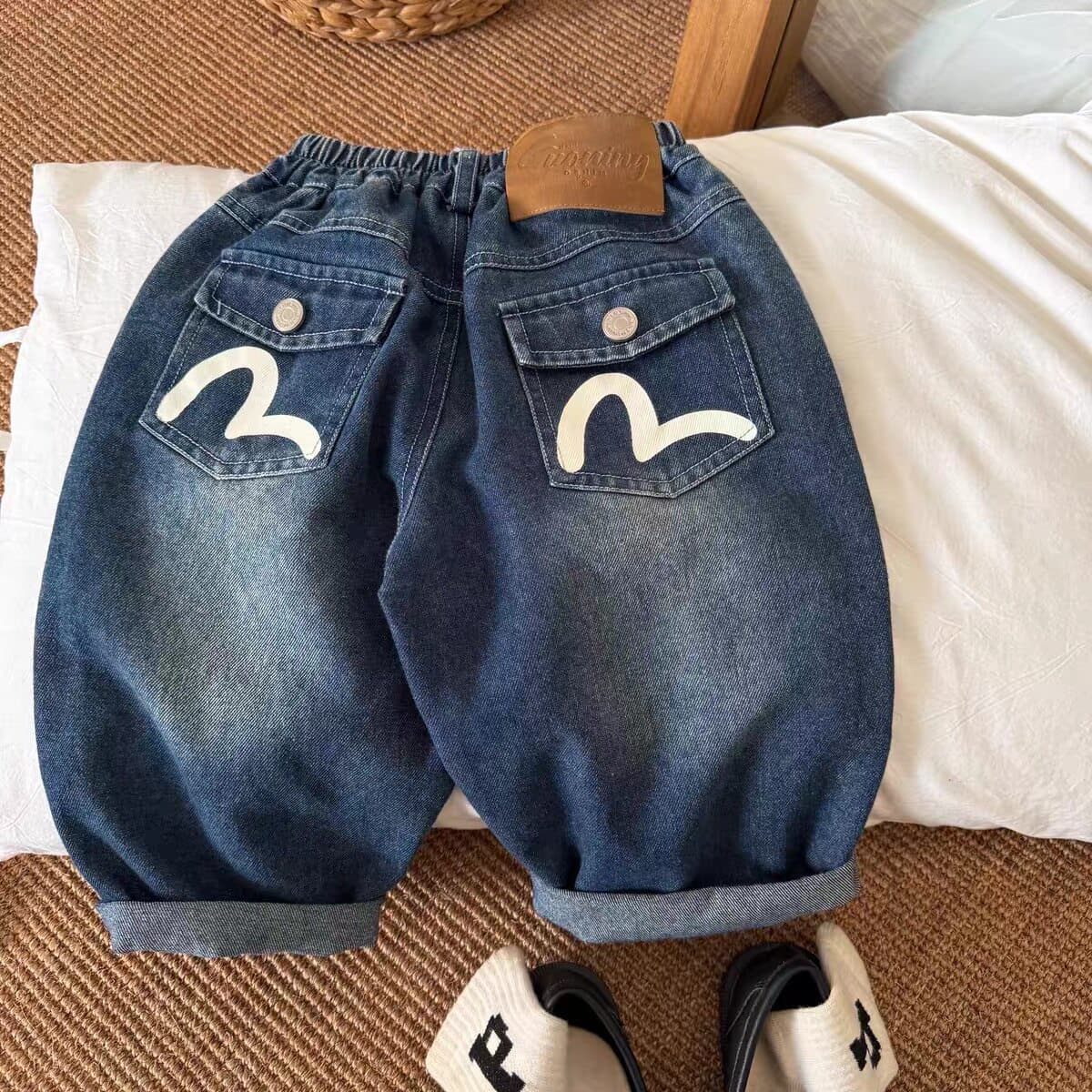 Kids Long Pants 26 Spring Autumn Trendy Boys Japanese Street Brand Jeans Baby Middle Young Kids Casual Fashion Straight Leg Pants