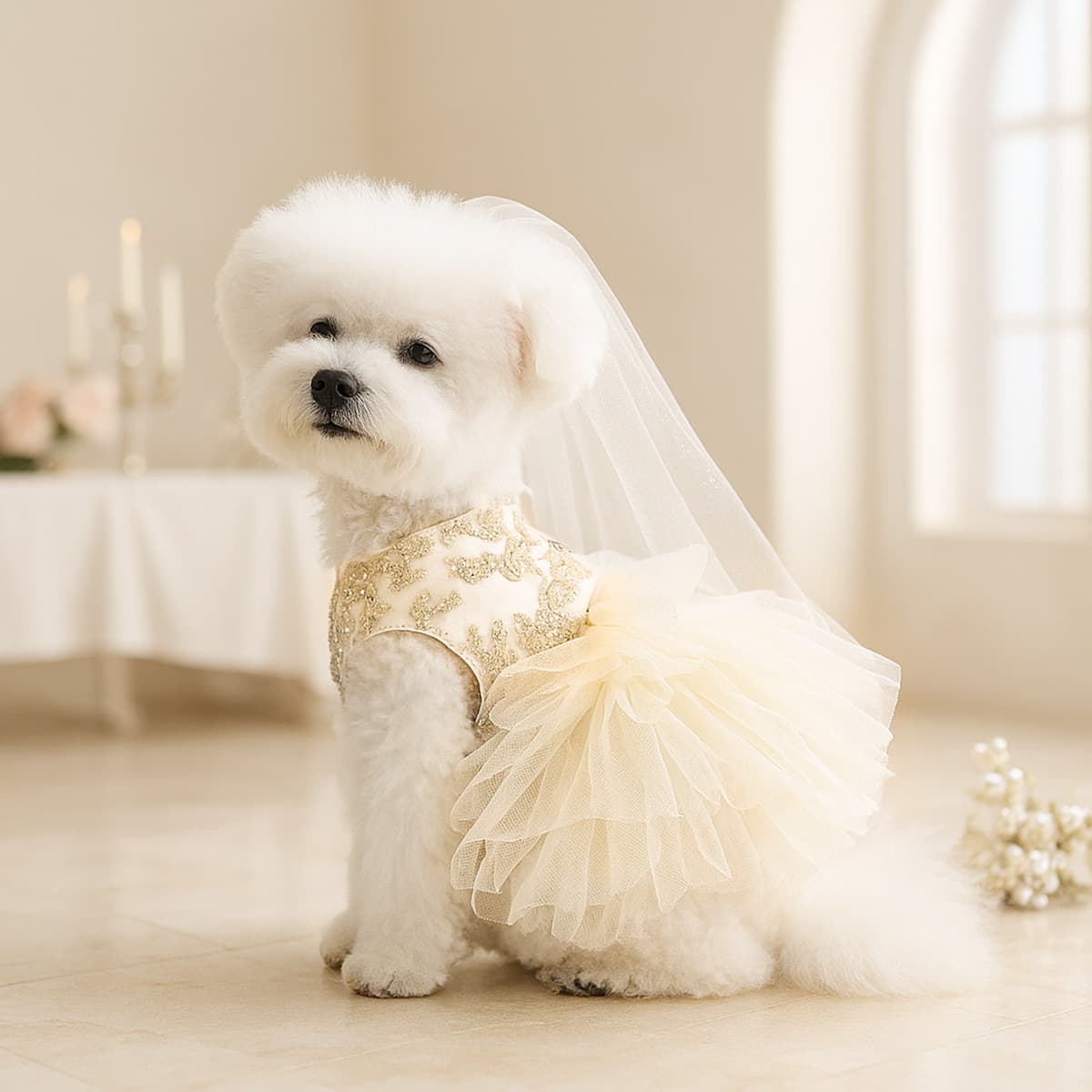 PETCIRCLE Pet Dog Cat Clothing Fluffy Tulle Skirt Chest Back High-End Wedding Dress Collection