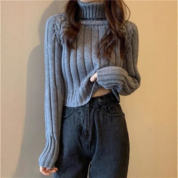 Cross-border High Neck Inner Layering Sweater for Women, New Autumn/Winter Thick Top, Short Length Knitwear for Petite Figures