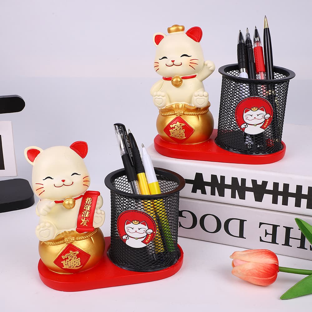 Fortune Cat Pen Holder Treasure Collection Resin Good Luck Ornament Children's Gift Toy Factory Direct Wholesale