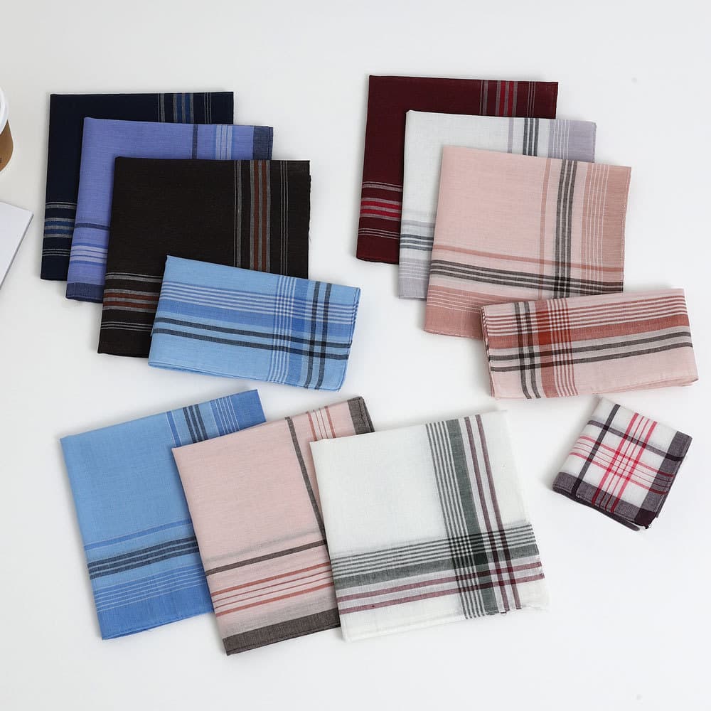 Classic Men's Polyester Sweat-Absorbing Plaid Handkerchief Old-style Thin Kerchief for Elderly and Ladies' Sweat Wiping