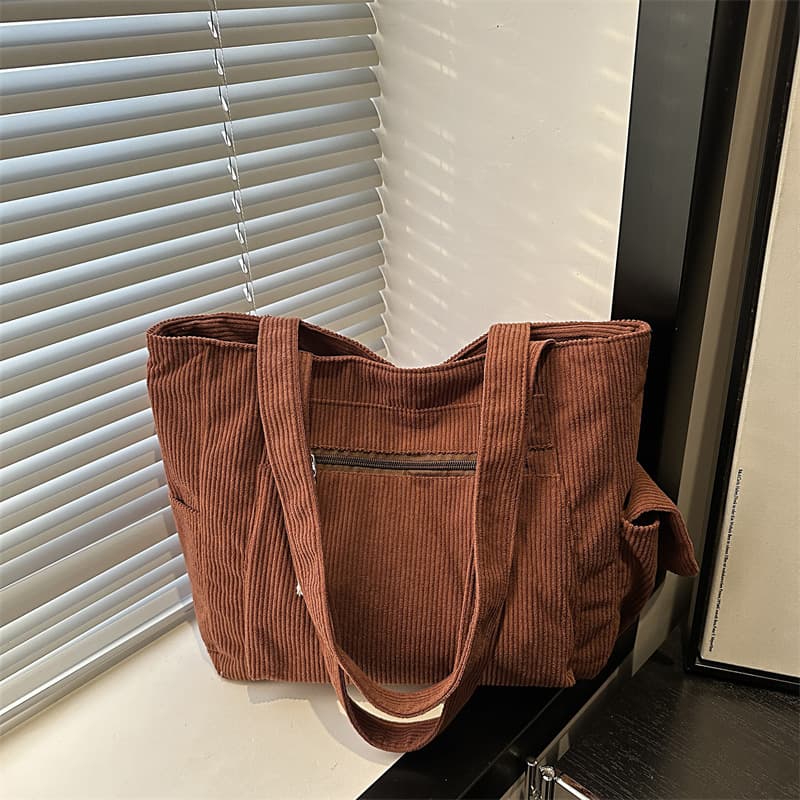 Women's shoulder bag 2024 new work commuter bag large capacity tote bag corduroy mommy bag Korean style trendy shopping bag