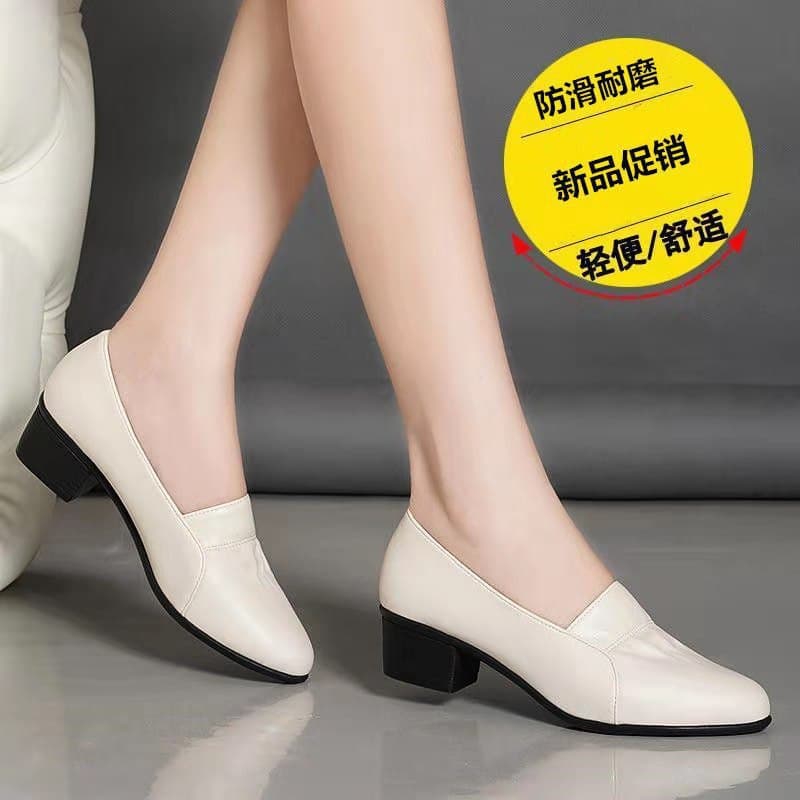 2021 Summer New Style Middle-Aged Women's Shoes, Mom Shoes, Women's Non-Slip Soft Sole, Thick Heel, Comfortable Casual Work Leather Shoes