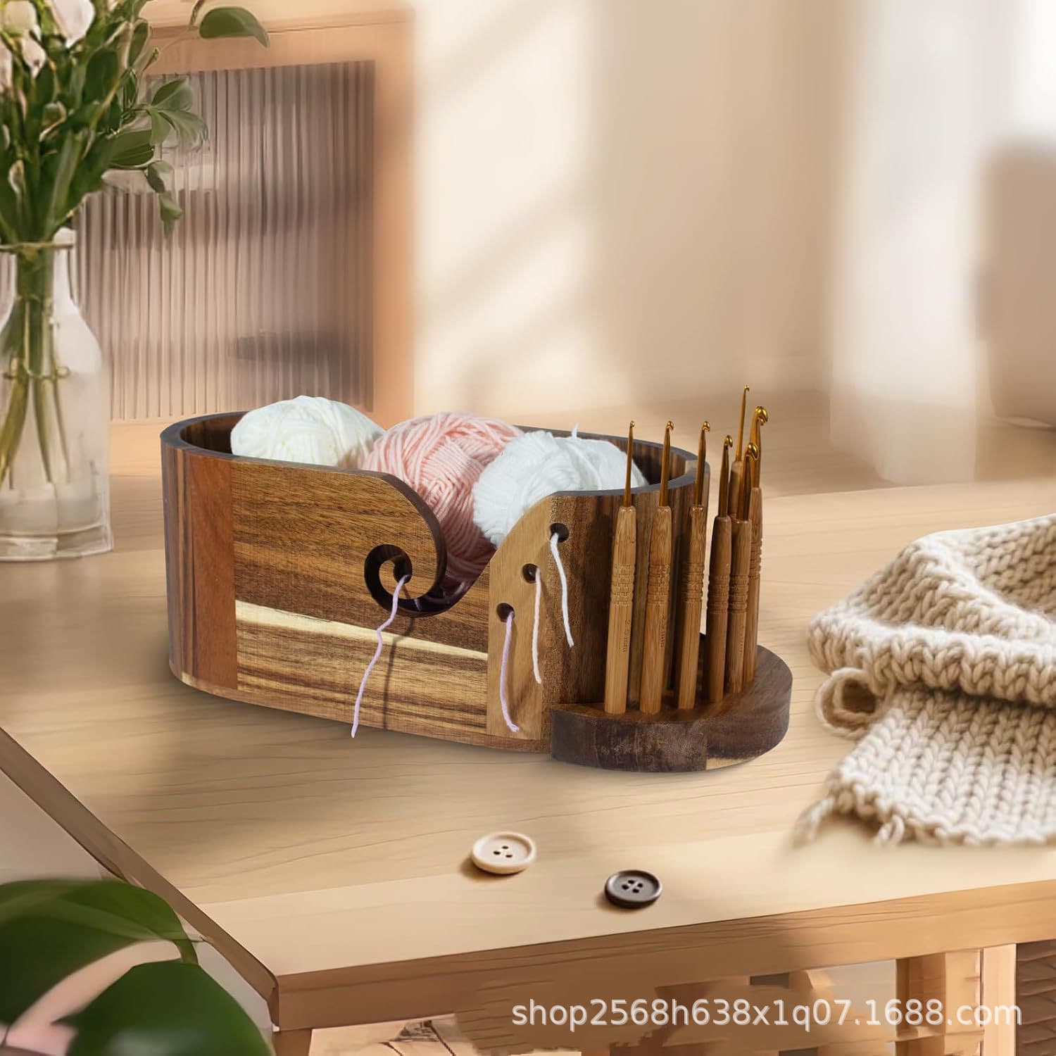 Cross-Border Wooden Yarn Bowl, Oval Knitting Tool, Yarn Storage Rack, Crochet Yarn Rack, Yarn Ball Storage Bowl