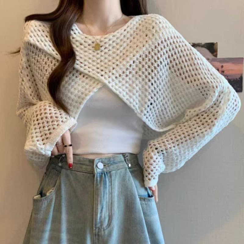 2024 Fall New Hollow Cross Pullover Knit Cardigan for Women, Korean Trendy Irregular Design Top