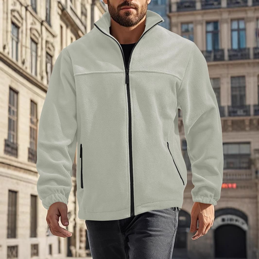 Cross-border TEMU new European and American men's fleece polar fleece jacket spring, autumn and winter outdoor zipper stand collar jacket top