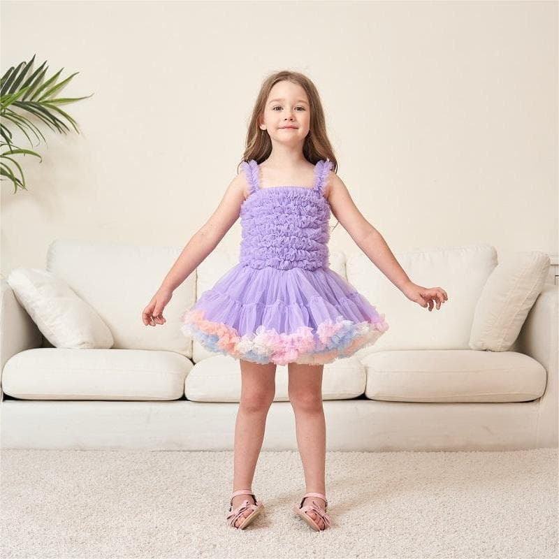 Girls Purple Tutu Dress Princess Dress Strapless Cake Skirt Mesh Puffy Dress Children's Performance Costume