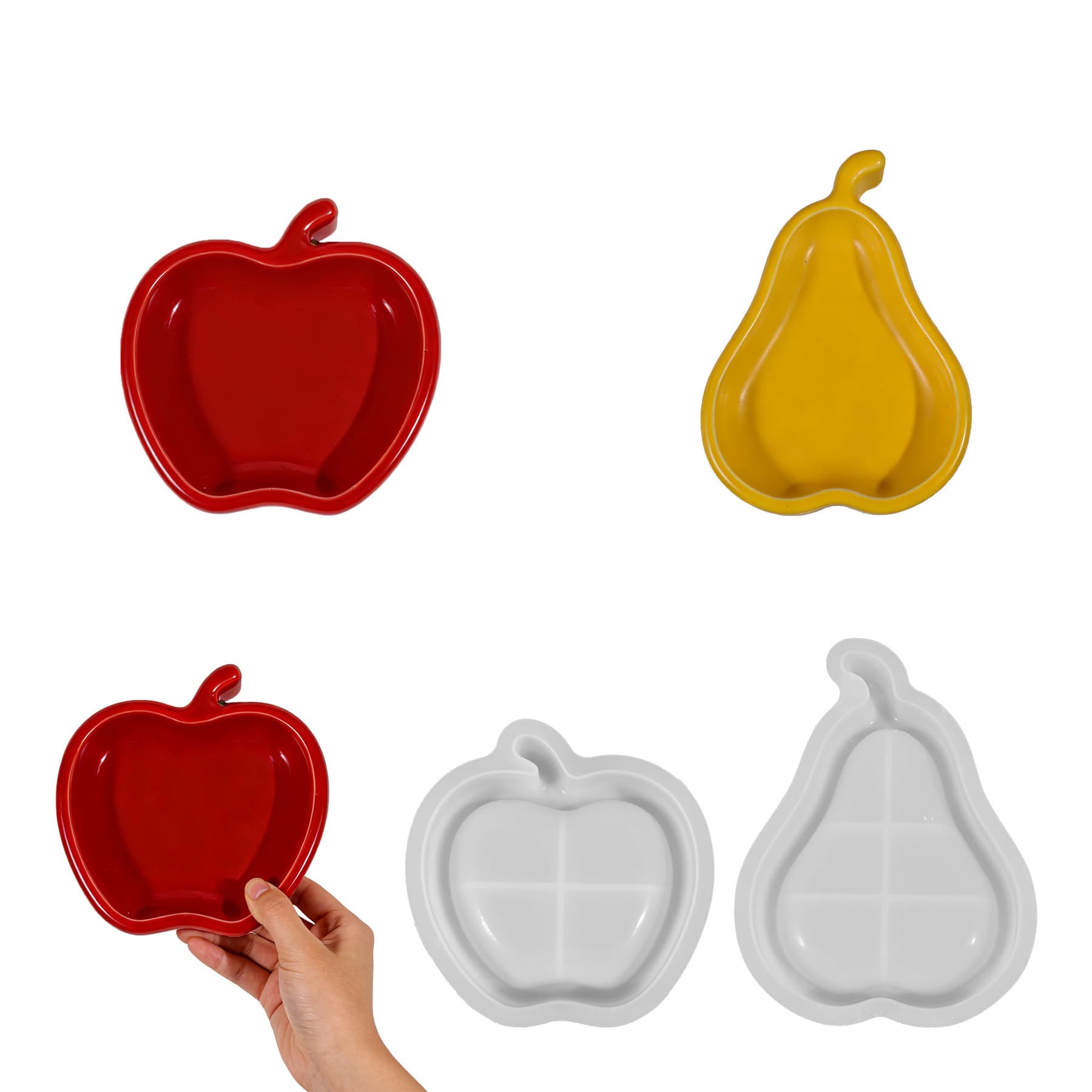 Apple Tray Resin Silicone Mold, Epoxy Resin DIY Pear Storage Tray Plaster Figurine Mousse Ring Cake Mold
