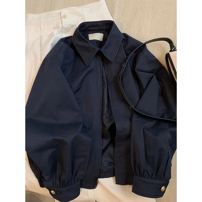 New 2024 Small Chanel Casual Navy Blue Lapel Tooling Jacket Coat Women's Spring and Autumn