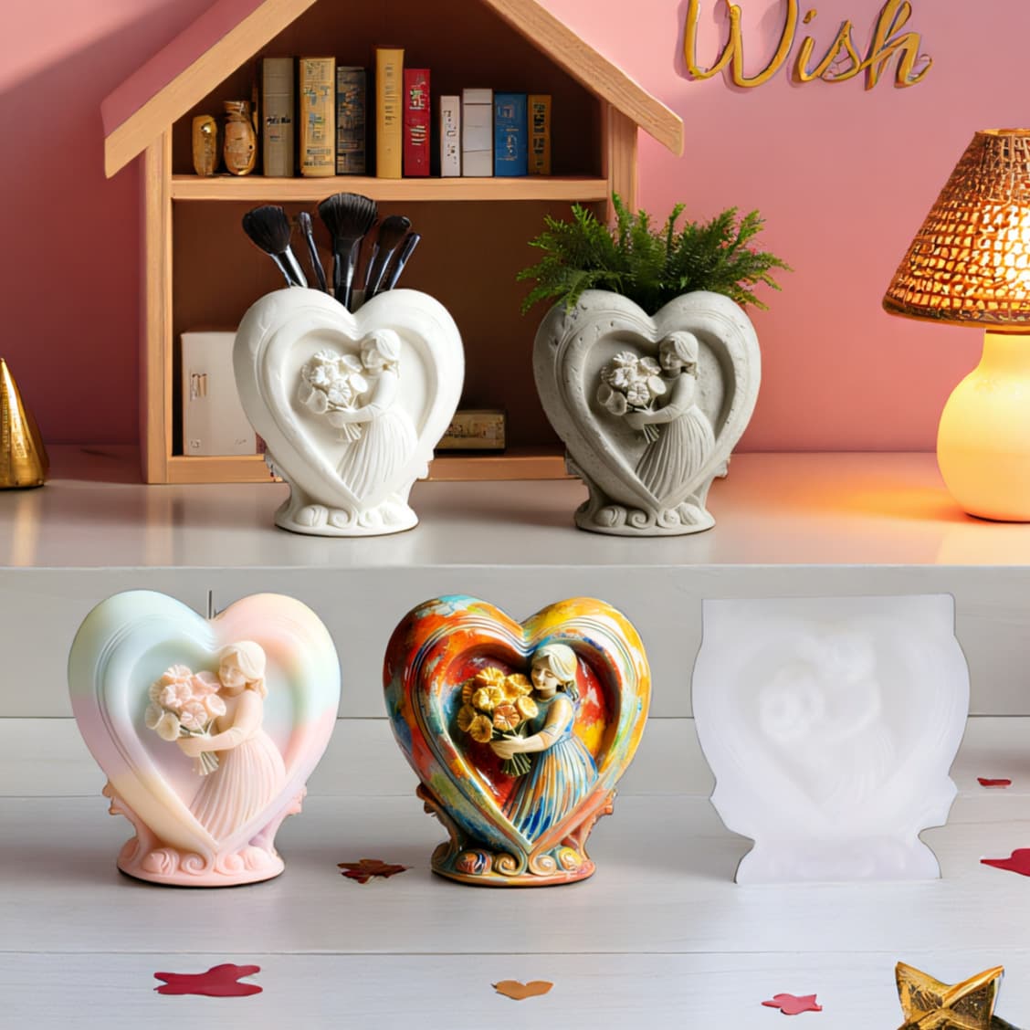 Printed Little Girl Cement Aromatherapy Plaster Cup Mold DIY Resin Storage Cup Flower Pot Decoration Silicone Mold