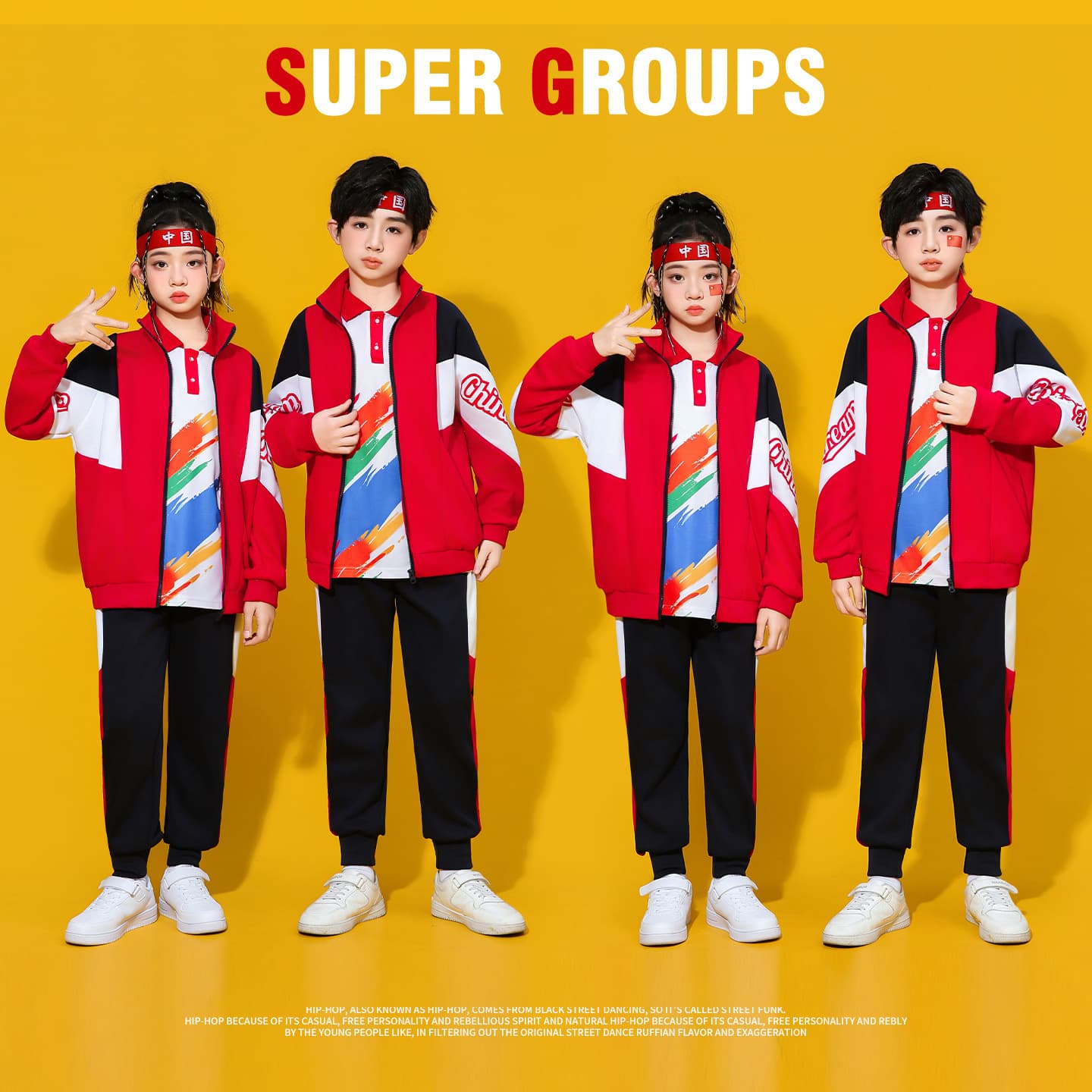Student Uniform Red and Blue Color Scheme Long Sleeve School Outfit Class Group Casual Couple Wear School Sports Day Attire