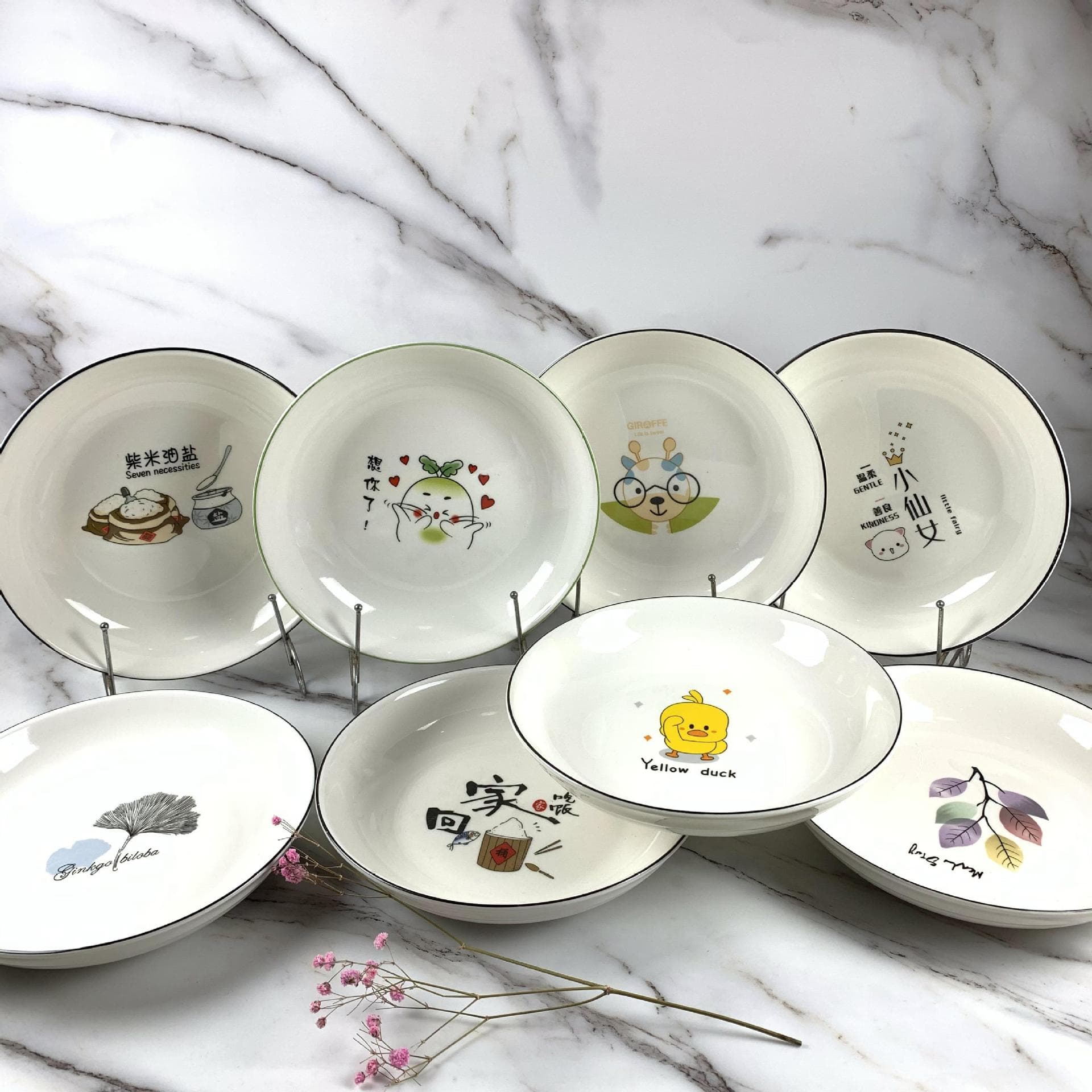 Factory Direct Wholesale Ceramic Plates 8 Inch Fruit Plate Rice Plate Household Daily Ceramic Restaurant Stall Dish