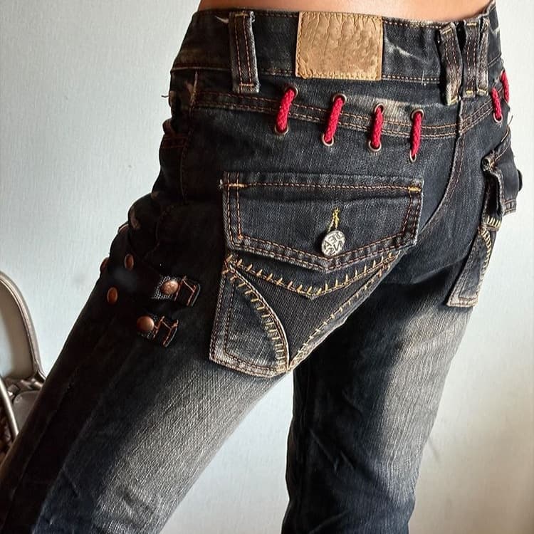 American large size retro design deconstructed jeans for girls hot girls subculture low-waisted straight floor-length mopping pants
