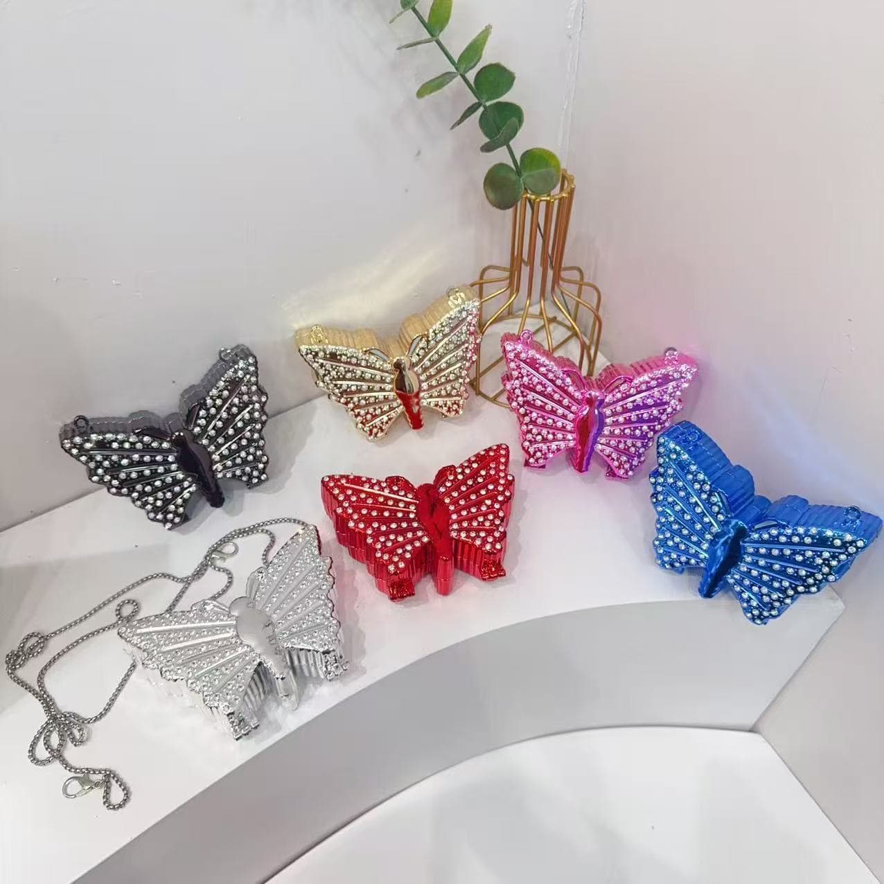 Fashionable Butterfly Socialite Handbag Evening Bag for Women 2024 New Model Simple Rhinestone Chain Shoulder Bag Mini Lipstick Bag