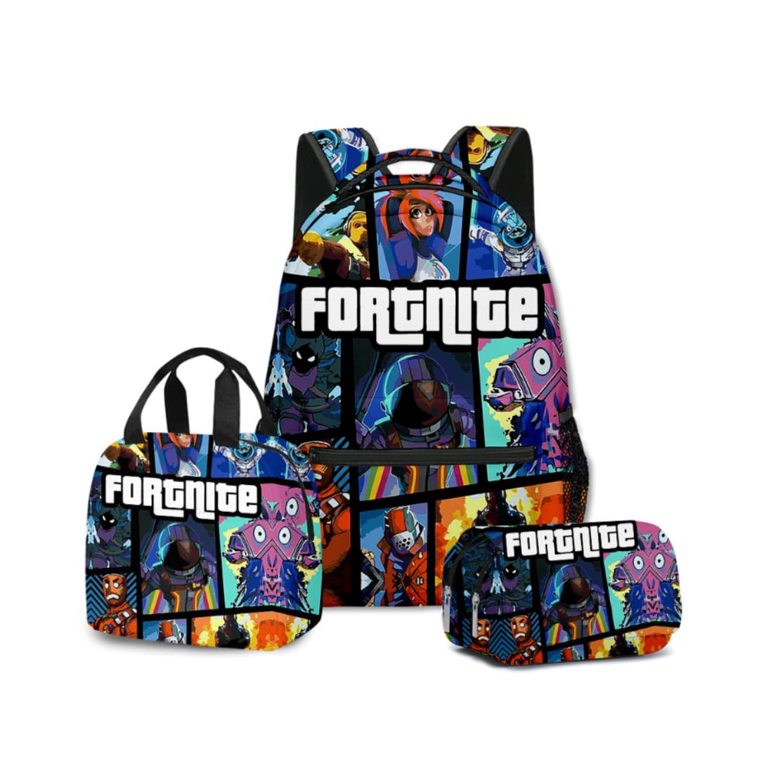 Factory Source Full Print 3-Piece Set Elementary School Student Large Capacity Game Backpack Tote Bag Flip Pencil Case Fortnite