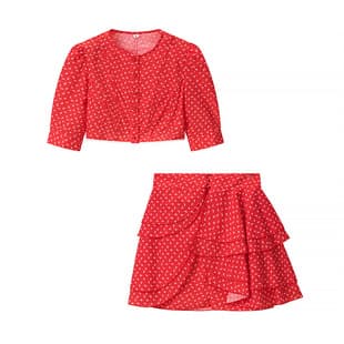 European-American Lace Set Women's Summer New Multi-Color Options Chiffon Cardigan High-End Short Sleeve Shirt Skirt Two-Piece Set