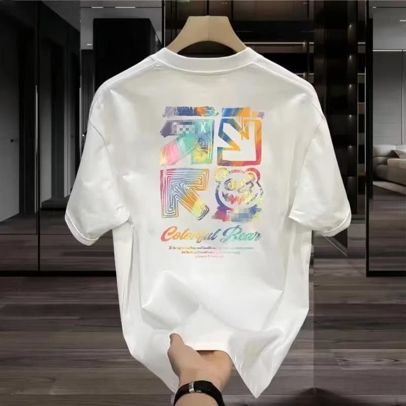New Port Style Trendy T-Shirt for Men Heavyweight Pure Cotton Short Sleeve Ice-Cool American High Street Anime Summer Ice Silk Half Sleeve Tee