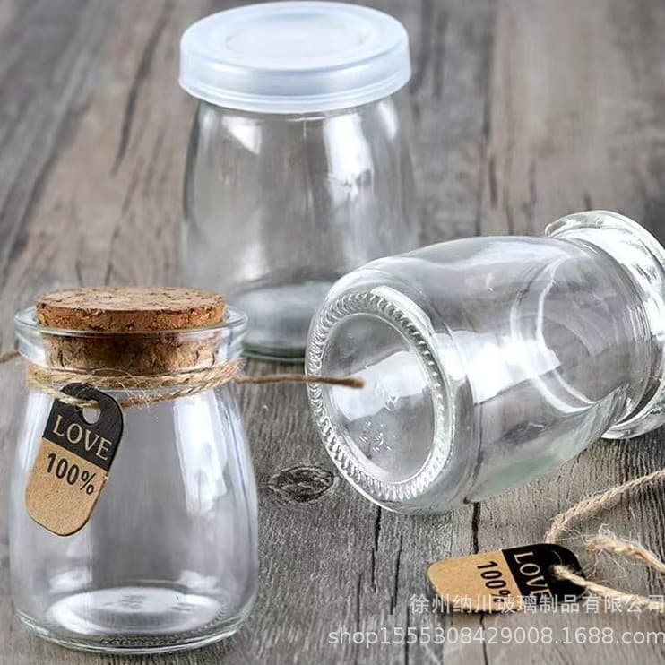 Wholesale 100ml Glass Pudding Jar Thickened Milk Cup High-Temperature Resistant Yogurt Bottle Cork Glass Bottle Wish Bottle