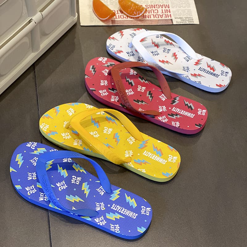 New Men's Flip Flops, Personalized Wear-Resistant Beach Sandals, Trendy Cartoon Style, Non-Slip Thick Sole for Students