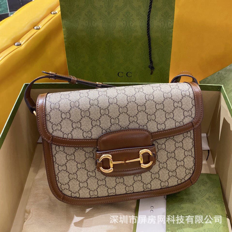 Original leather new Gucci 1955 horsebit saddle bag printed small square bag tofu bag shoulder crossbody women's bag
