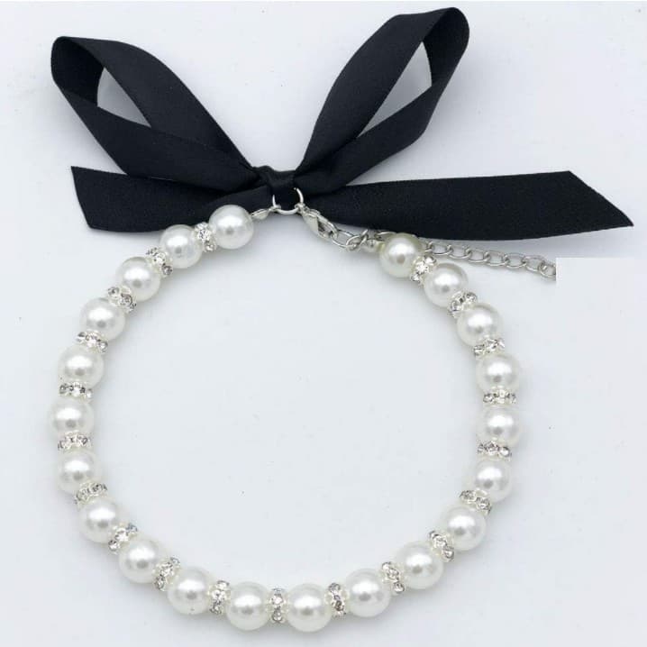 Pet Collar Imitation Pearl Cat Ribbon Bow Collar Dog Cat Necklace Collar Necklace Factory Wholesale