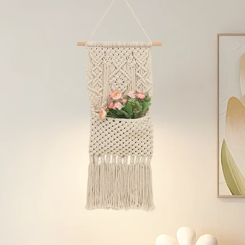 Amazon Hot-Selling Handwoven Tapestry Net Bag Home Decoration Hanging Wall Art Bohemian Wall Decor Storage Pouch