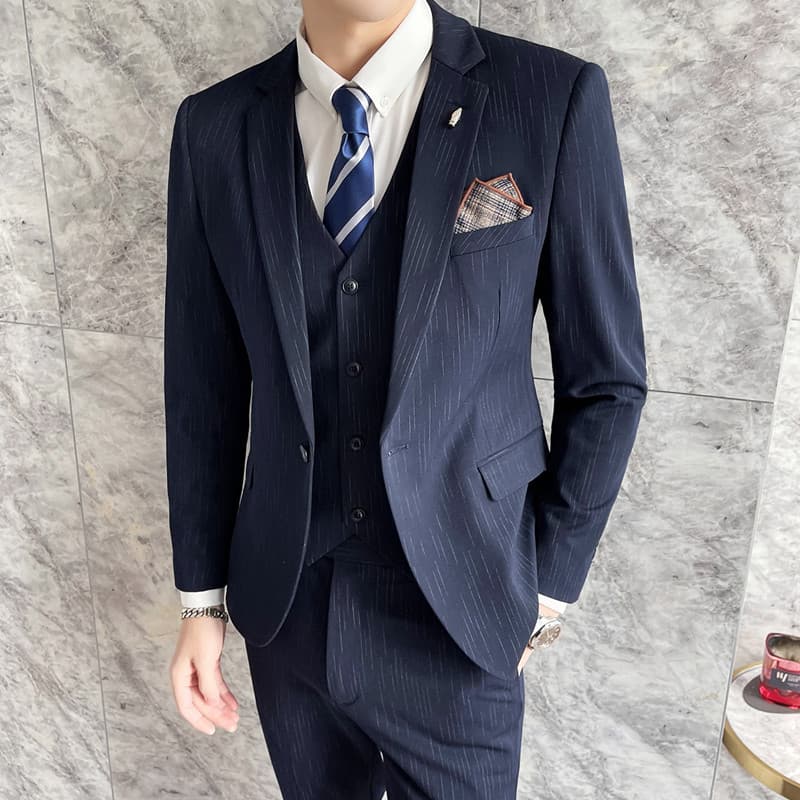 Wholesale Korean Men's 3-Piece Suit Business Casual Groom Best Man 7XL Plus Size Striped Suit