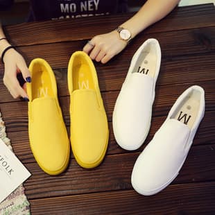 Spring Yellow Canvas Shoes for Men, Trendy Slip-On Loafers, Korean Style Flat Low-Top Breathable Casual Shoes