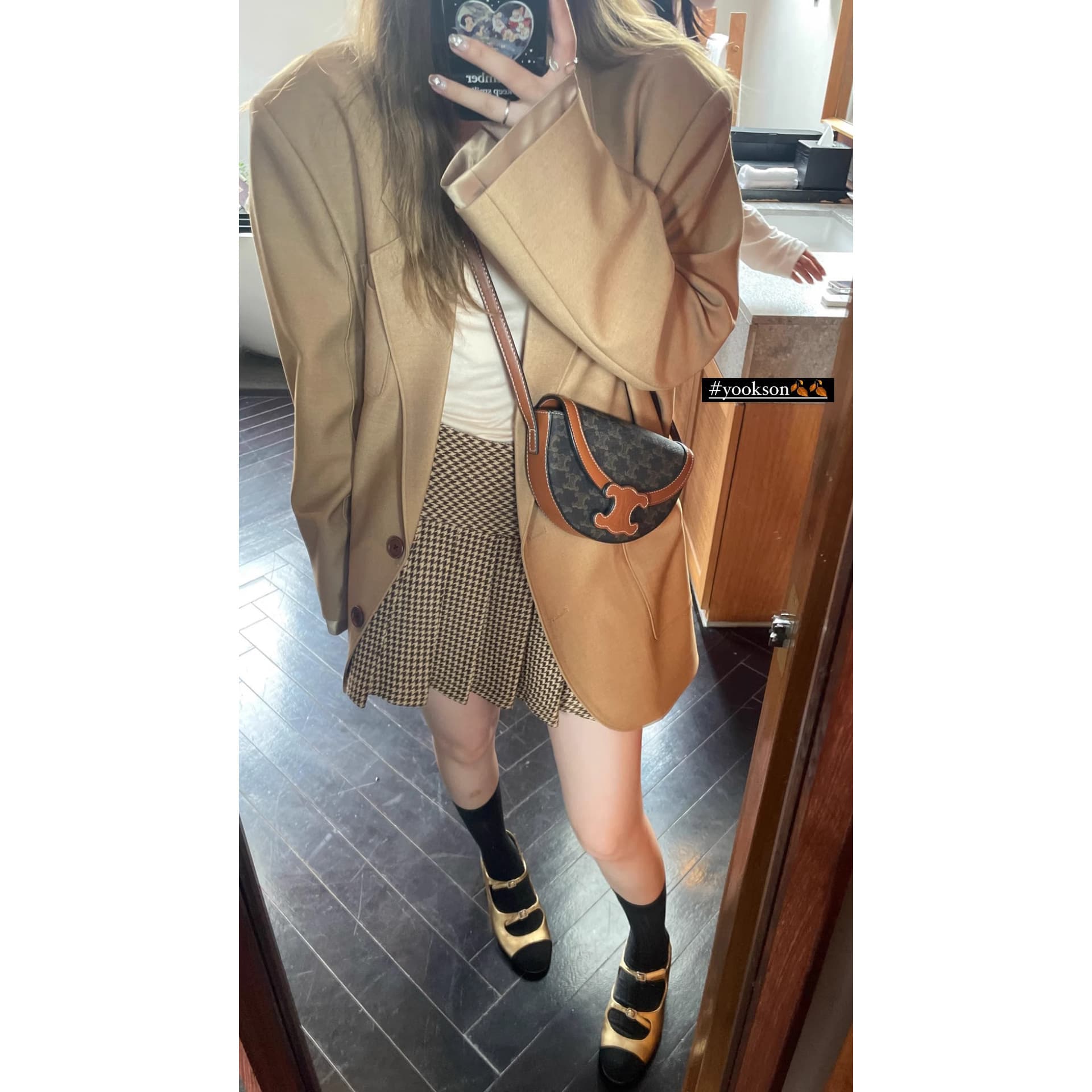 HEYGIRL Black Brother London Exchange Student Retro Houndstooth Academic Pleated Skirt Women's Autumn Slimming Versatile Skirt