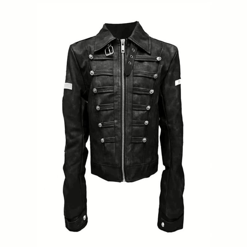 Knight Series Court Cross Buckle Coat Men's Fall Slim Fit Tie-Belt Shoulder-Defined Punk Short Jacket