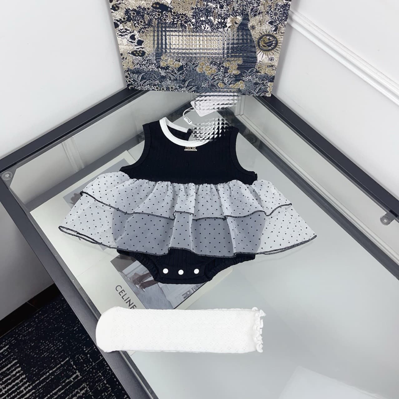 New Summer Knit Bodysuit with Butterfly Bow for Baby Girls, Mesh Trim Romper