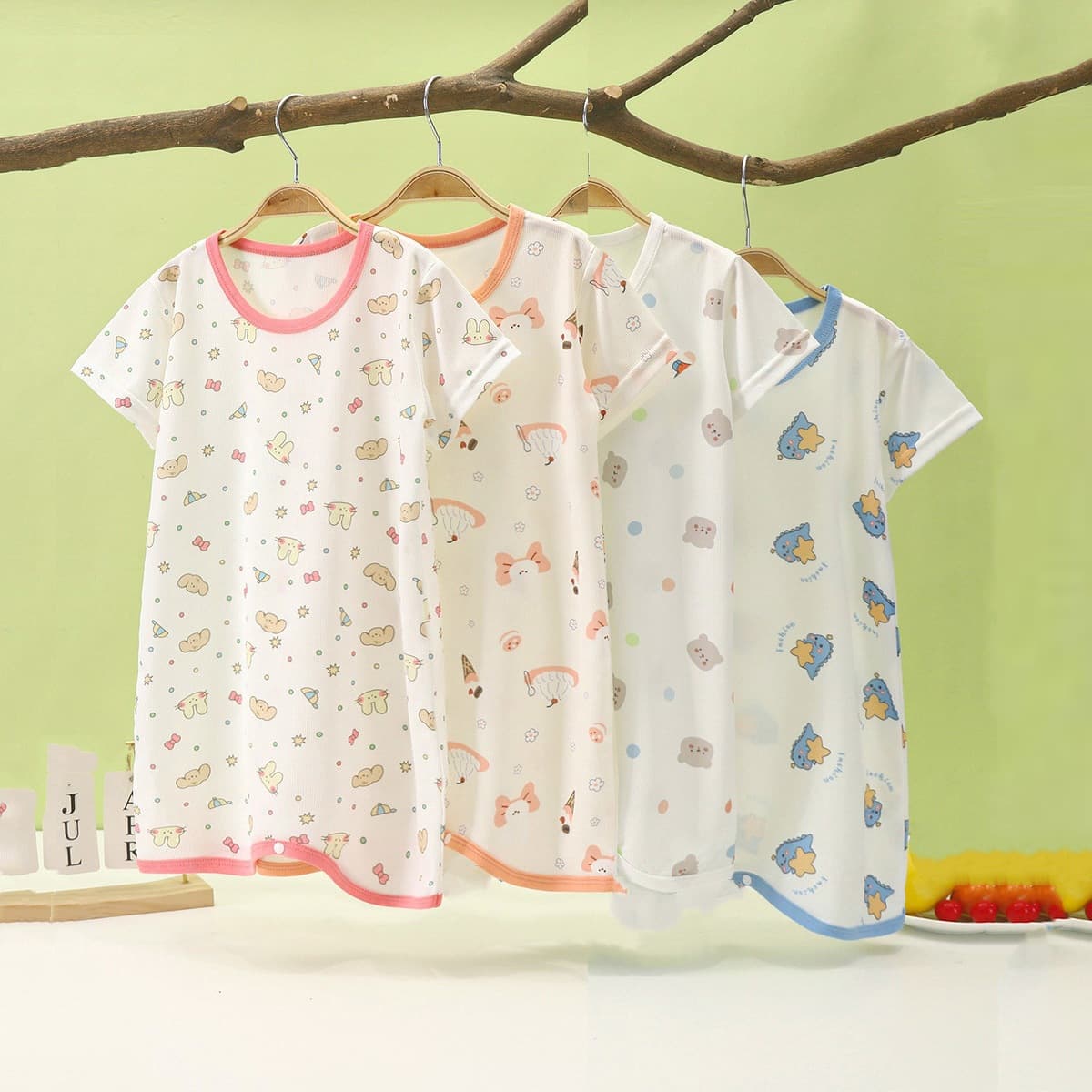 Baby Sleepwear Thin Ice Silk Kids Nightgown Infant Onesie Anti-Kick Belly Protector Summer Pajamas