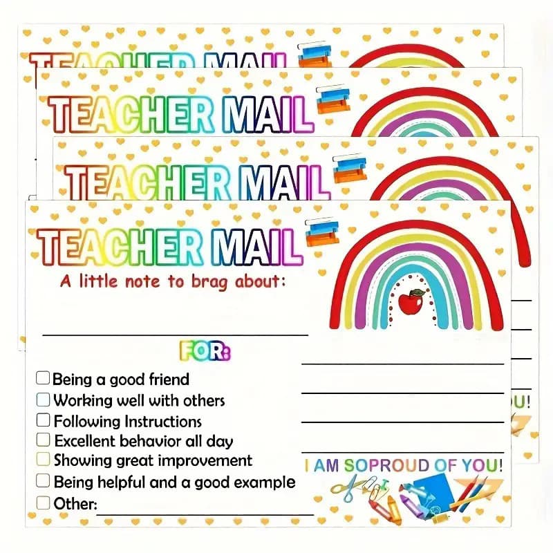 50-Piece Rainbow Happy Mail Teacher Parent Classroom Good Behavior Incentive Cards Motivational Notes Postcards for Home