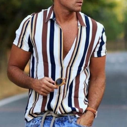 2022 Digital Print Cross-Border Wish Summer New Striped Shirt Men's Casual Short Sleeve Shopify