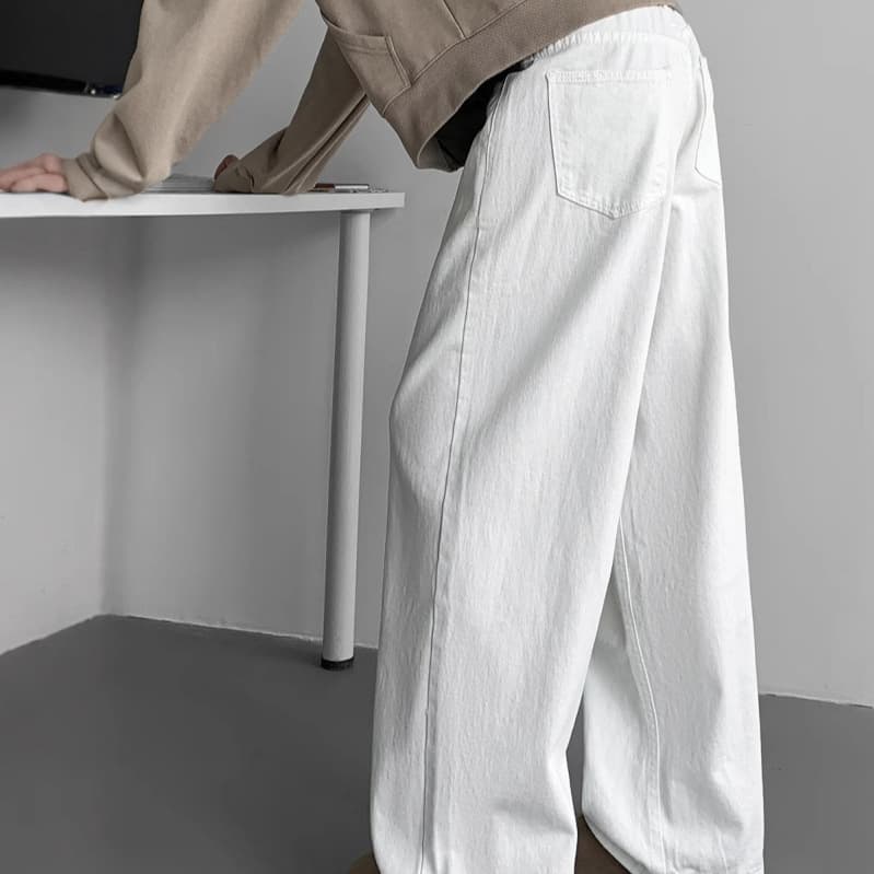 White jeans for men in spring and autumn, trendy brand, loose, casual and versatile, American retro floor-length wide-leg straight trousers