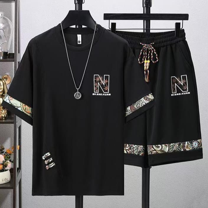 2026 Summer New American Casual Shorts Men's Chinese Style Sports Pants Loose Thin Beach Two-piece Set for Men