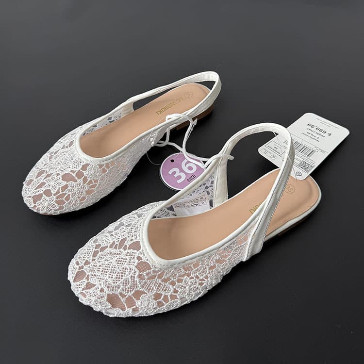 2026 Summer New Lace Backless Flats Women's Shallow Mouth Flat Mules Breathable Commuter Shoes Wholesale for Export