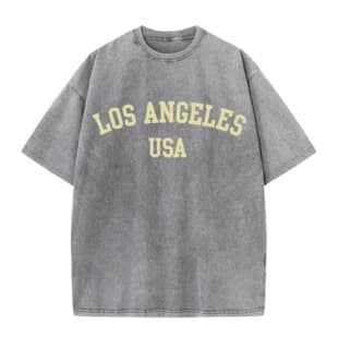 Women's Cotton Washed T-Shirt, All Math Loose Fit O-Neck T-Shirt, Los Angeles USA Print, Summer Street Style